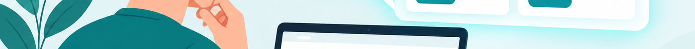 Illustration of a person browsing electronics on a laptop while a friendly AI assistant suggests a smartphone and camera, in teal and navy