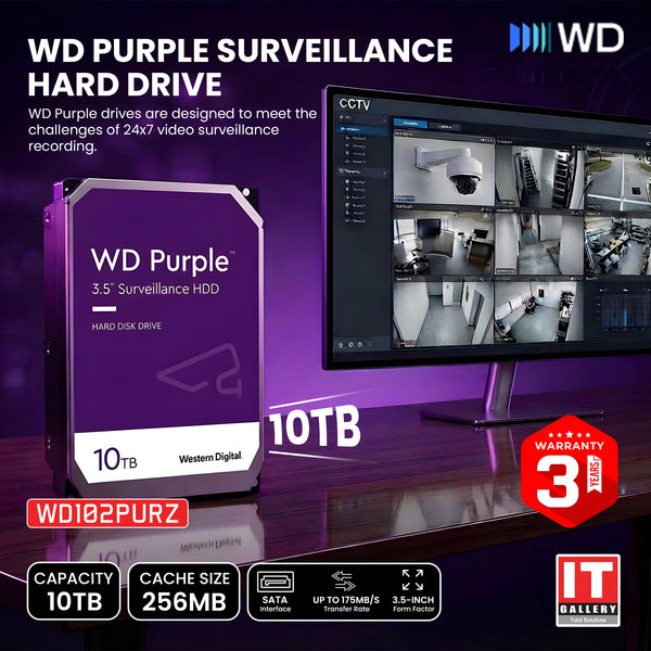 WD102PURP 10TB WD Purple Pro Smart Video Hard Drive - 10TB