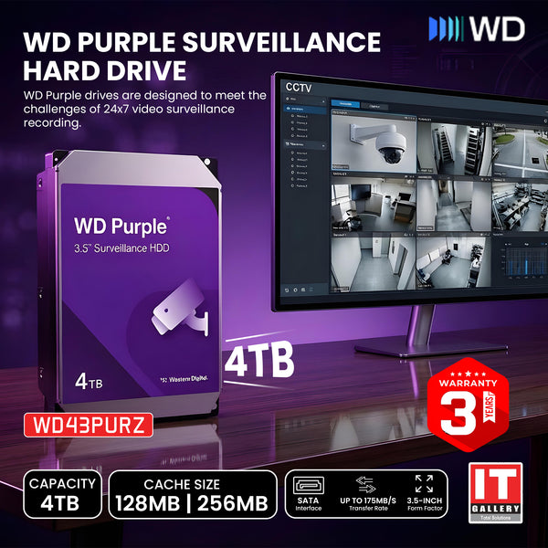 WD44PURZ-4TB WD Purple Surveillance Hard Drive - 4TB