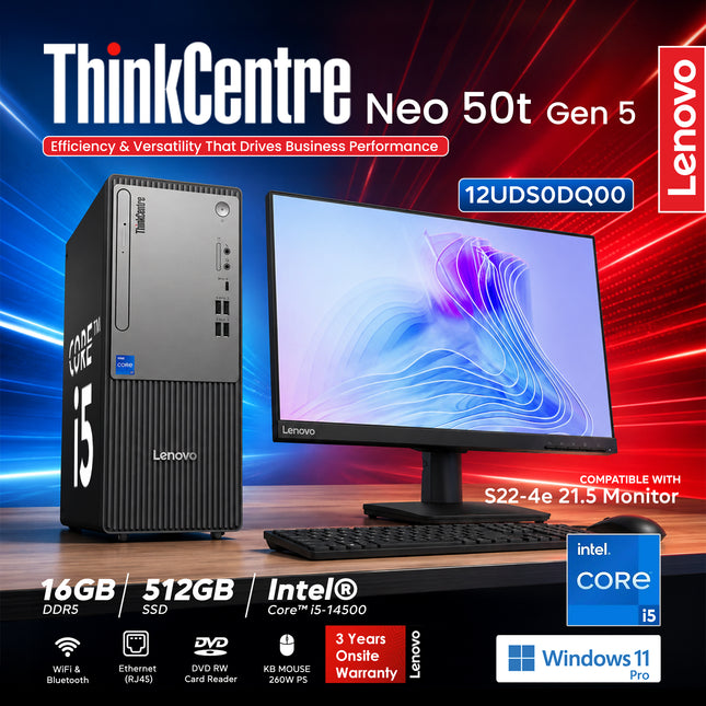 ThinkCentre neo 50t Gen 5 Intel® Core™ i5-1450 16GB 512GB WIFI BL DVD WIN 11 PRO -3Y