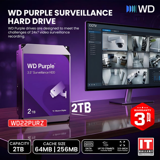 WD23PURZ-2T WD Purple Surveillance Hard Drive - 2TB