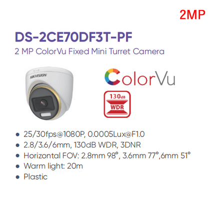 DS-2CE70DF3T-PF - 2 MP ColorVu Fixed Turret Camera