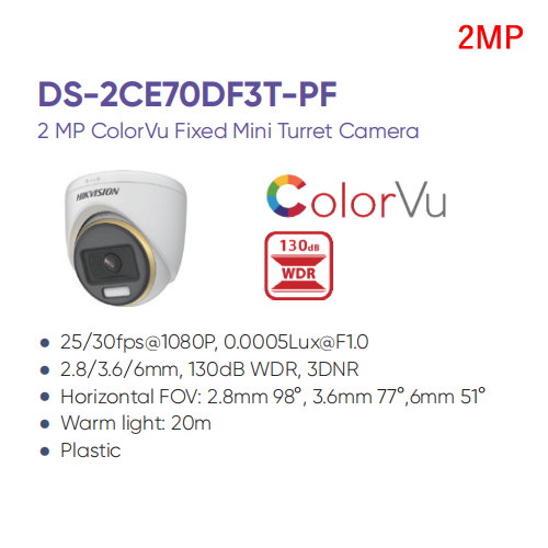 DS-2CE70DF3T-PF - 2 MP ColorVu Fixed Turret Camera