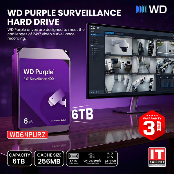 WD64PURZ -6TB WD Purple Surveillance Hard Drive - 6TB