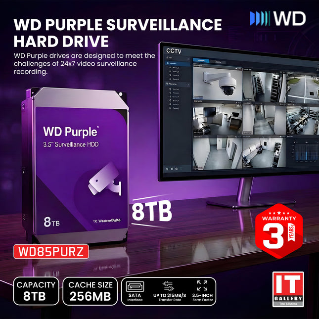 WD85PURZ-8TB WD Purple Surveillance Hard Drive - 8TB
