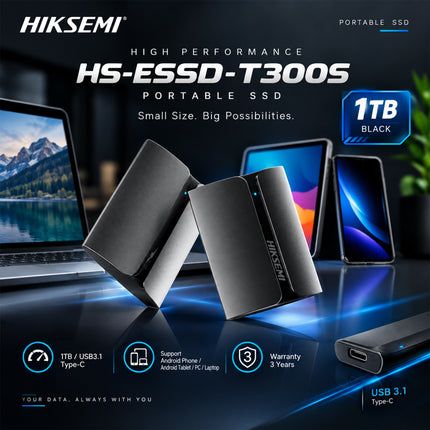 HS-ESSD-T300S 1T BLACK EXTERNAL SSD HIKSEMI -3Y