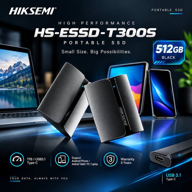 HS-ESSD-T300S 512G BLACK EXTERNAL SSD -3Y