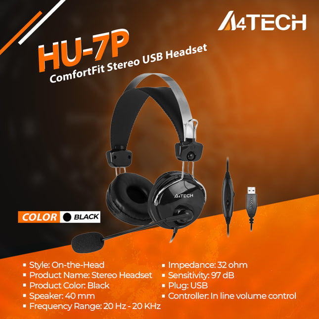 HU-7P  ComfortFit Stereo USB Headset -1Y