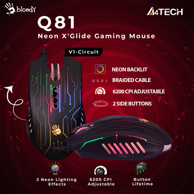 Bloody Neon X'Glide Q81 Gaming Mouse USB Curve