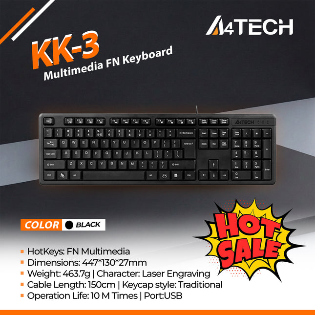 A4Tech Wired Keyboard USB KK-3