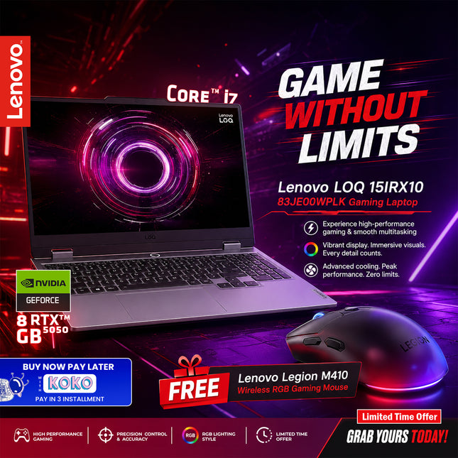 Lenovo LOQ 15IRX10 Gaming Laptop – Intel Core i7-13650HX, RTX 5050 8GB, 15.6" 144Hz (83JE00WPLK)