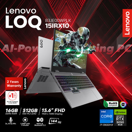 Lenovo LOQ 15IRX10 Gaming Laptop – Intel Core i7-13650HX, RTX 5050 8GB, 15.6" 144Hz (83JE00WPLK)