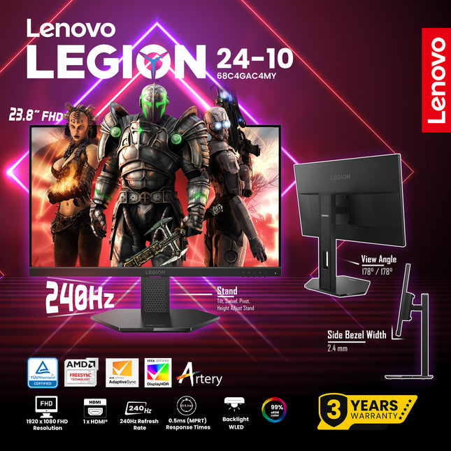 68C4GAC4MY Lenovo Legion 24-10 240Hz Gaming Monitor-3y