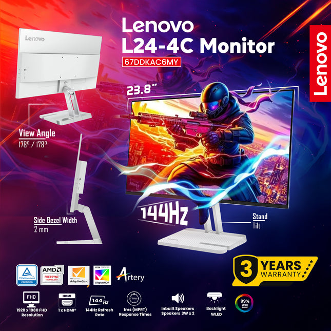 Lenovo L24-4C 23.5 FHD 144HZ Monitor-3y