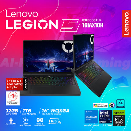 Lenovo Legion Pro 5 16IAX10H Gaming Laptop – Intel Core Ultra 9 275HX, RTX 5060 8GB, 16" (83F3005TLK)