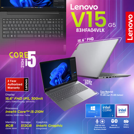 83HFA04VLK - V15 G5 210H I5 8GB 512GB WIFI BL FR 47WH WIN 11 PRO