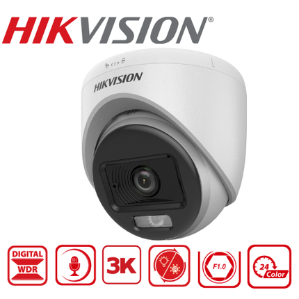 DS-2CE70KF0T-LPFS 3K ColorVu Smart hybrid light Indoor Fixed Turret Camera