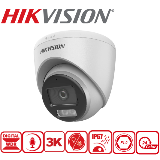 DS-2CE72KF0T-LFS 3K ColorVu Smart hybrid light Fixed Turret Camera