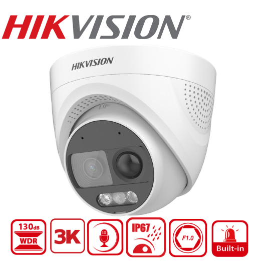 DS-2CE72DF3T-PIRXOS 2 MP ColorVu PIR Siren Audio Fixed Turret Camera