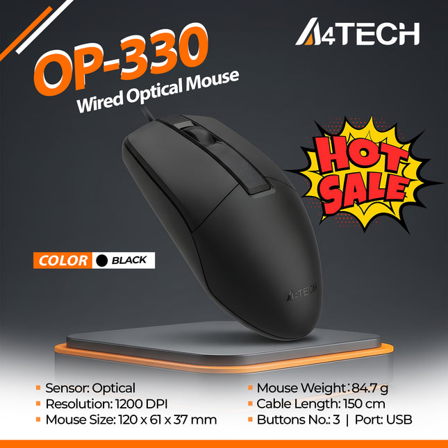 OP-330 A4TECH WIRED MOUSE USB BLACK 1200DPI -1Y