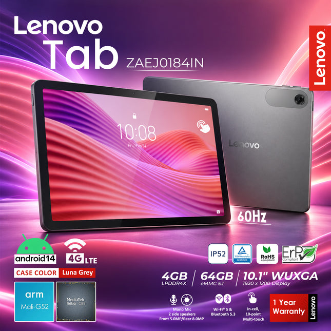 ZAEJ0184IN Lenovo Tab 10 inch 4GB 64Gb WIFI 4G -1Y